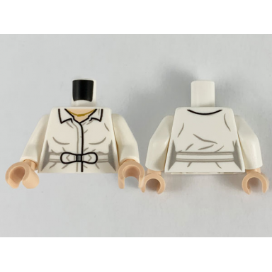 white torso female blouse light nougat neck with gold necklace and belt pattern white arms light nougat hands