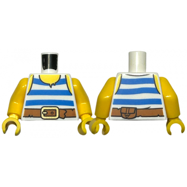 white torso pirate tank top with blue horizontal stripes dark orange belt with gold buckle yellow neck and shoulders pattern yellow arms yellow hands