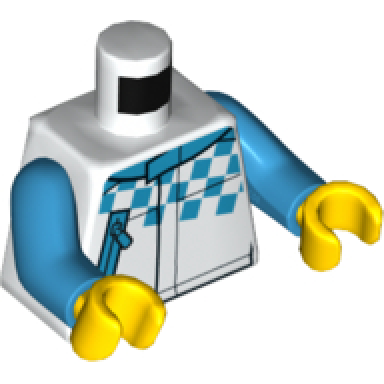 white torso racing jacket with checkered pattern and zipper pocket dark azure arms yellow hands