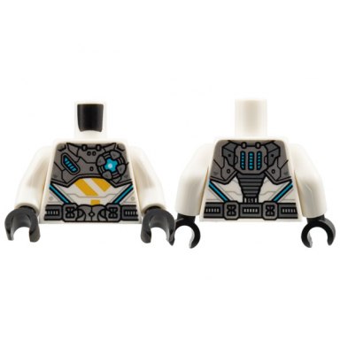 white torso silver armor and belt medium azure light bright light orange ninjago logogram letter z pattern white arms black hands