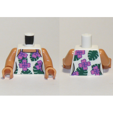 white torso top dark pink flowers dark green leaves pattern nougat arms nougat hands