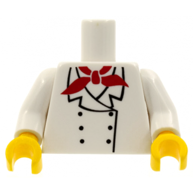 white torso chef with 6 buttons short red neckerchief pattern reissue with inside ribs white arms yellow hands