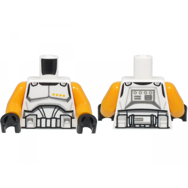 white torso sw armor clone trooper commander black belt and 4 bright light orange dots pattern bright light orange arms black hands