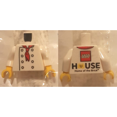 white torso chef with 8 buttons long red neckerchief no wrinkles front lego house home of the brick back pattern white arms yellow hands