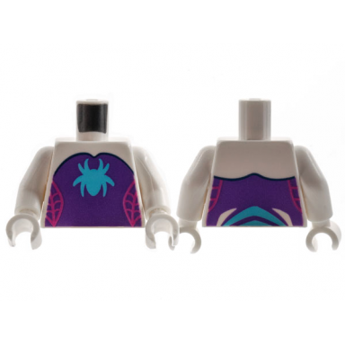 white torso dark purple strapless top medium azure spider magenta webbing on sides pattern white arms white hands