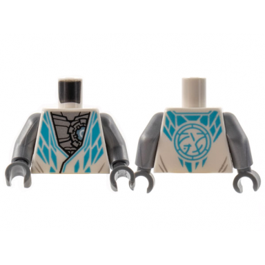 white torso tunic flat silver robot chest medium azure diamond trim and core logo on back pattern flat silver arms dark bluish gray hands