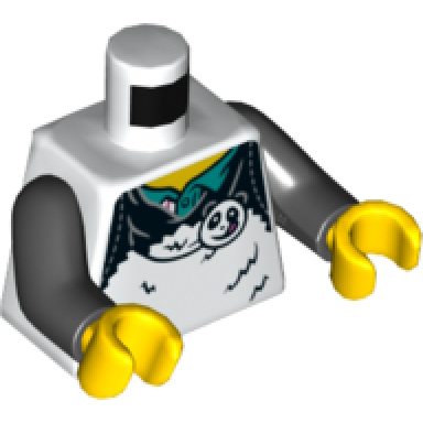 white torso fur with panda head over dark turquoise shirt pattern black arms yellow hands