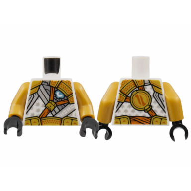white torso tunic with light bluish gray trim gold shoulder pads and belt dark orange strap pattern pearl gold arms black hands