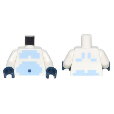 white torso pixelated bright light blue bare chest and stomach dark blue navel pattern white arms dark blue hands