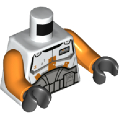 white torso sw armor clone trooper commander with light bluish gray and orange markings and belt with boxes pattern cody orange arms black hands