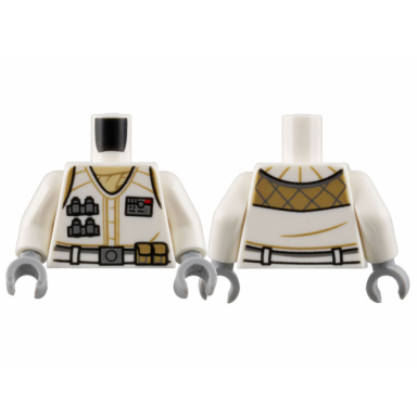 white torso coat dark tan scarf and trim silver rank badge and tools belt with buckle and pouches pattern white arms light bluish gray hands