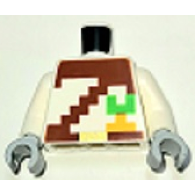 white torso pixelated reddish brown strap over shirt carrot and belt with gold buckle pattern white arms light bluish gray hands