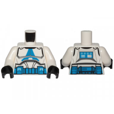 white torso sw armor clone trooper with blue 501st legion markings and belt pattern clone wars white arms black hands