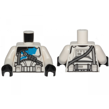 white torso sw armor clone trooper with blue 501st legion markings and dark bluish gray diagonal belt pattern clone wars white arms black hands