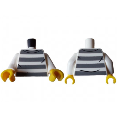 white torso town prisoner dark bluish gray stripes black collar and wrinkles pattern white arms yellow hands