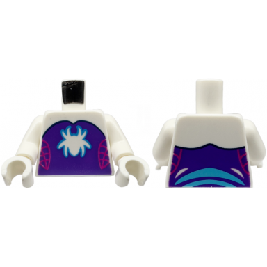 white torso dark purple strapless top spider with medium azure outline magenta webbing on sides pattern white arms white hands