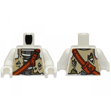 white torso skeleton pirate tan and dark tan tattered vest and dark orange shoulder belt with bag pattern bam white arms white hands