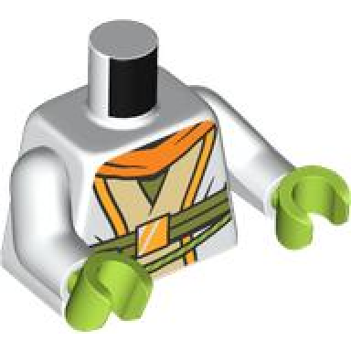 white torso sw robe tan and bright light orange trim orange cape olive green belt with buckle and pouch pattern white arms lime hands