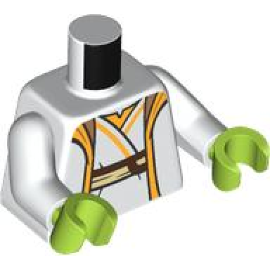 white torso sw robe bright light orange trim and hood reddish brown and tan sash pattern white arms lime hands
