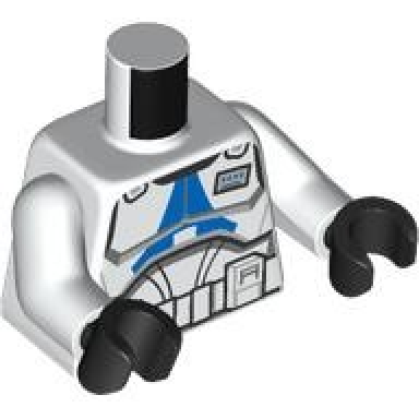 white torso sw armor clone captain vaughn with blue 501st legion markings detailed light bluish gray rectangle pattern clone wars white arms black hands