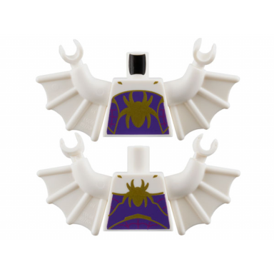 white torso gold spider and trim on dark purple panel pattern white arms with wings white hands