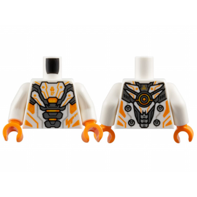 white torso armor dark bluish gray plates orange and yellow trim pattern white arms orange hands