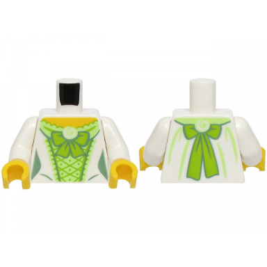 white torso female dress with yellowish green corset lime laces and bow sand green wrinkles yellow neck pattern bam white arms yellow hands