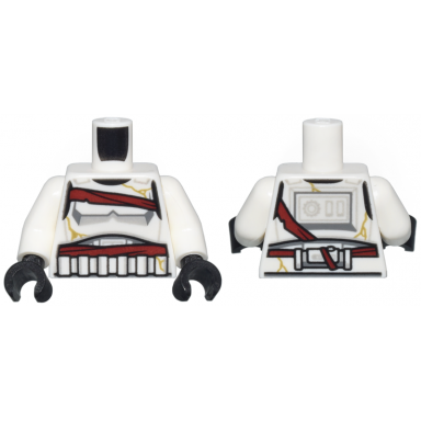 white torso sw armor stormtrooper simplified armor with shoulder belts dark red straps and gold cracks pattern white arms black hands