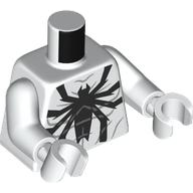 white torso with light bluish gray muscles outline and black spider front and back pattern white arms white hands