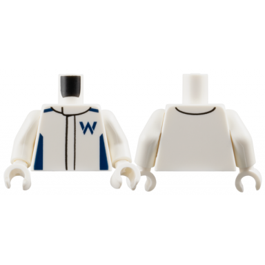 white torso racing suit with dark blue shoulders sides and williams formula 1 logo stylized capital letter w pattern white arms white hands