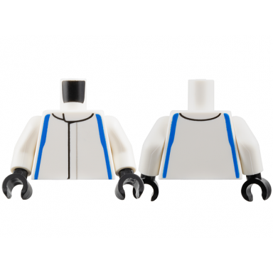 white torso racing suit with blue sides pattern white arms black hands