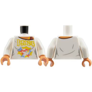 white torso female shirt with yellow coral and bright light blue markings nougat neck and shoulder with strap pattern white arms nougat hands