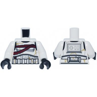 white torso sw armor stormtrooper simplified armor with shoulder belts dark red bandages around chest gold cracks pattern white arms black hands