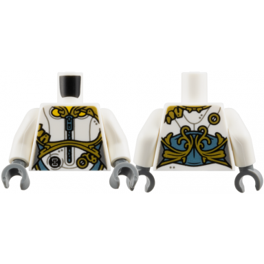 white torso female jumpsuit metallic light blue zipper and waist gold trim pattern white arms dark bluish gray hands