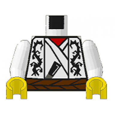 white torso castle ninja samurai dragon robe pattern white arms yellow hands