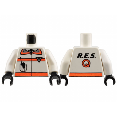 white torso res-q orange stripes radio in pocket back logo pattern white arms black hands