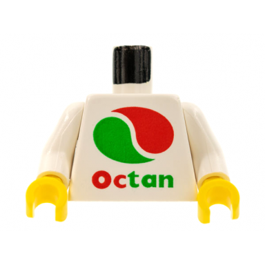 white torso with octan logo pattern white arms yellow hands