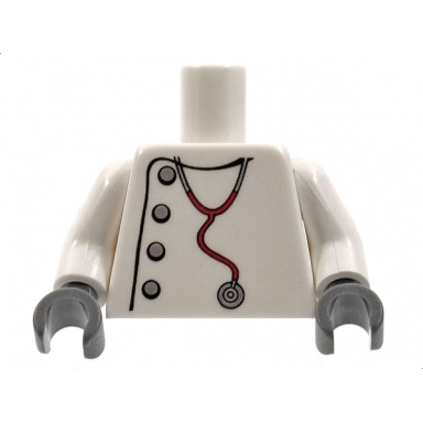 white torso studios lab coat silver buttons stethoscope pattern mad scientist white arms dark bluish gray hands
