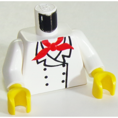 white torso chef with 6 buttons short red neckerchief pattern white arms yellow hands