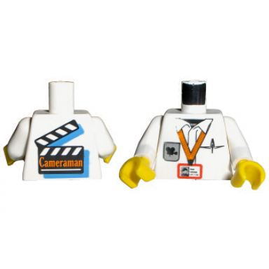 white torso studios cameraman id logo pen film slate on back pattern white arms yellow hands