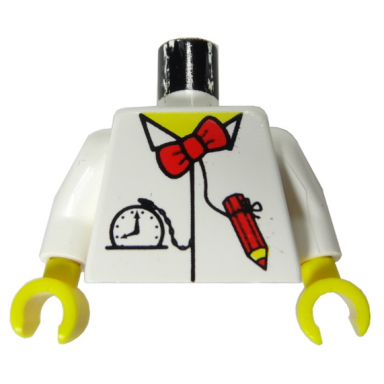 white torso time cruisers red bow tie pencil and pocket watch pattern white arms yellow hands