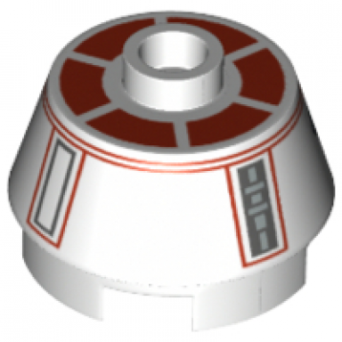 white cone 2 x 2 truncated with sw r5-d8 r5-d4 astromech droid pattern