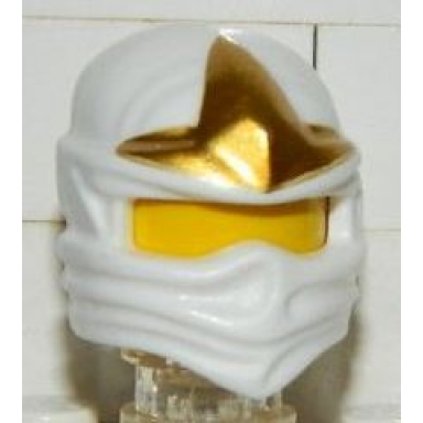 white minifigure headgear ninjago wrap with gold 3 point emblem pattern