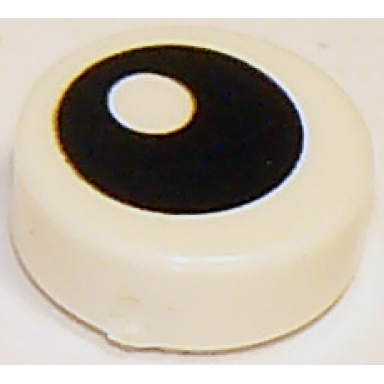 white tile round 1 x 1 with black eye with pupil pattern