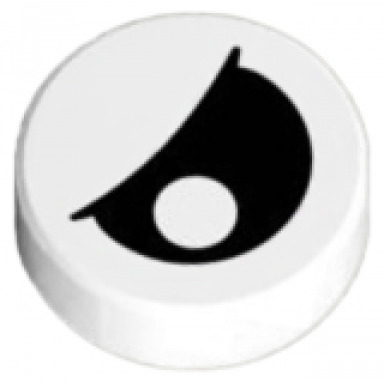 white tile round 1 x 1 with black eye partially closed with off-center pupil pattern