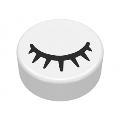 white tile round 1 x 1 with black eye closed with 7 eyelashes pattern
