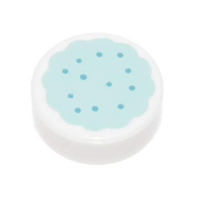 white tile round 1 x 1 with cookie light aqua frosting pattern