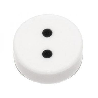 white tile round 1 x 1 with 2 black dots pattern