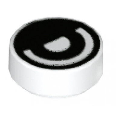 white tile round 1 x 1 with black eye with pupil half circle pattern