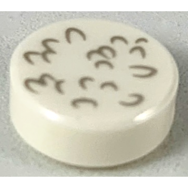 white tile round 1 x 1 with light bluish gray rice grain lines pattern